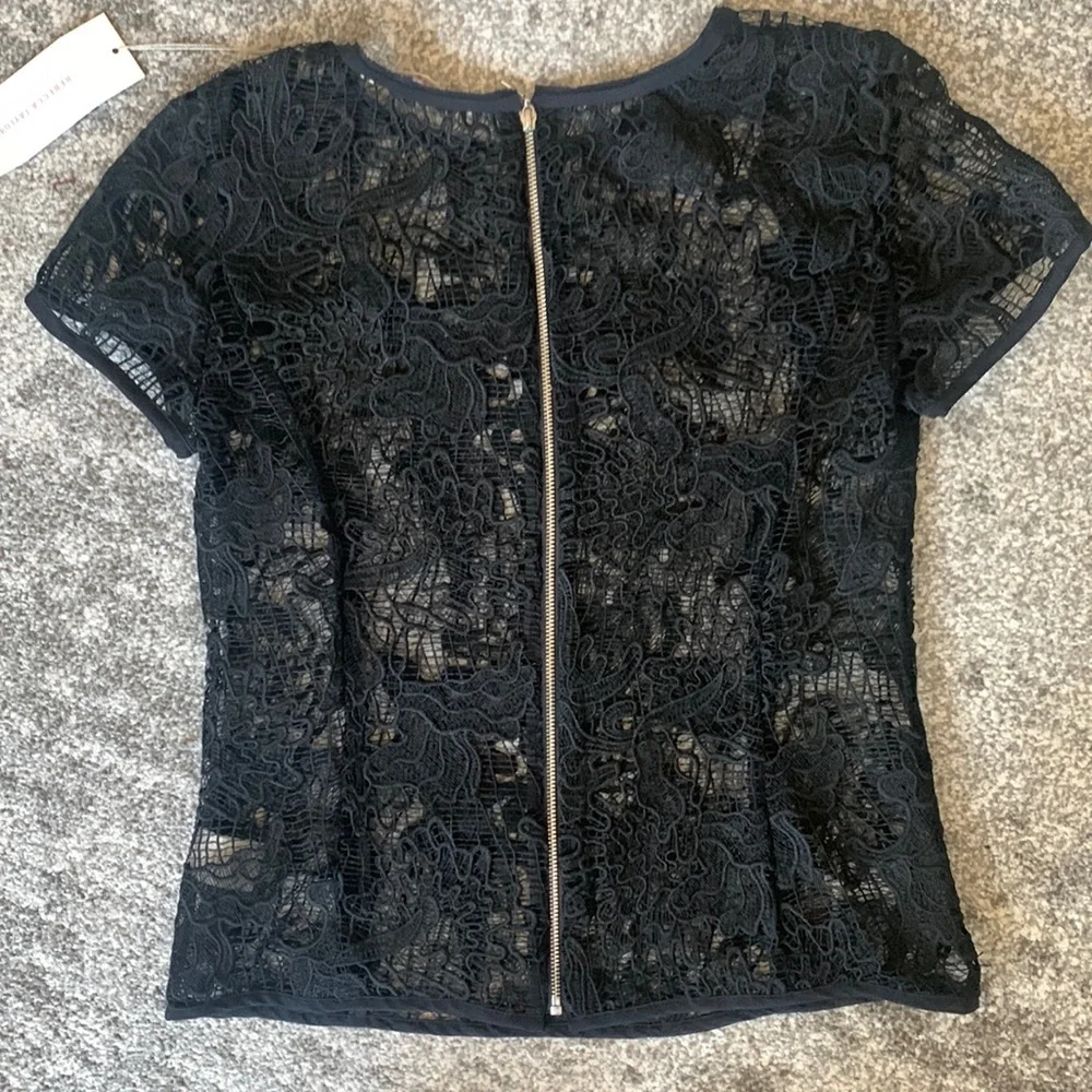 NWT Rebecca Taylor - Black Lace, 100% Silk Top - Size 0 - Picture 2 of 5